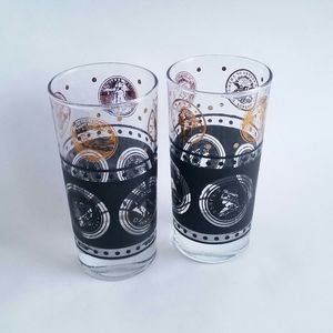 Set of 2 Vintage Glasses Coins of the World Gold